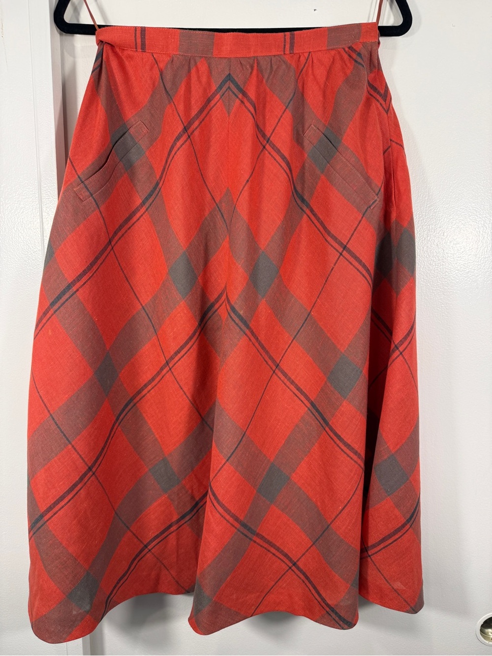Piaget Orange Red Plaid A-Line Skirt